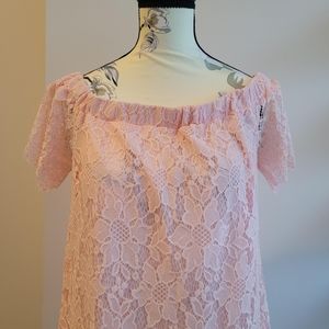 Another Story Pink Lace Off Shoulder Dress